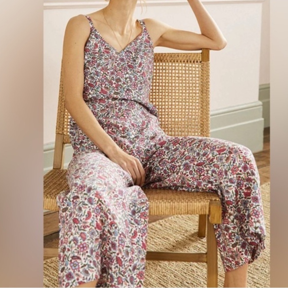 Boden Floral Pink Red Blue V-Neck Sleeveless Jumpsuit